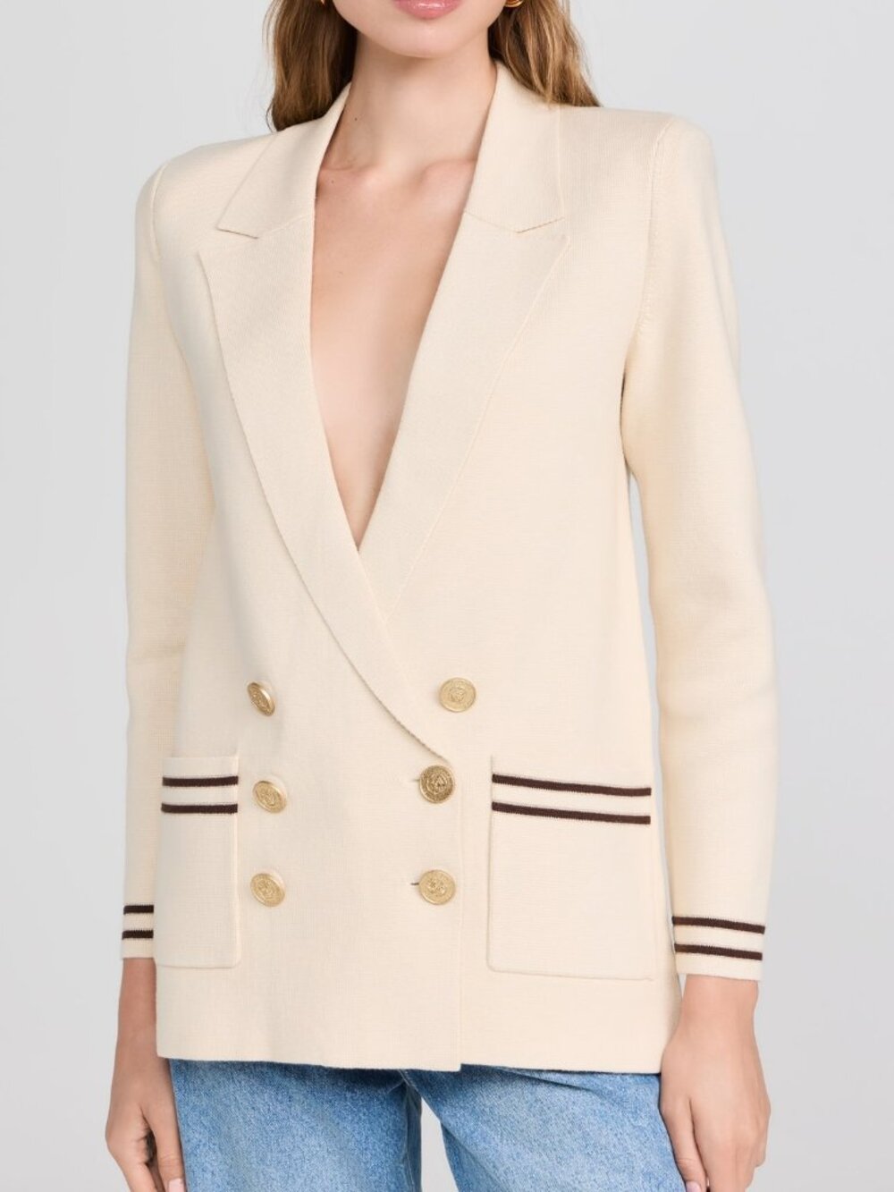 L'AGENCE Ranch Ivory Brown Knit Double Breasted Blazer XS